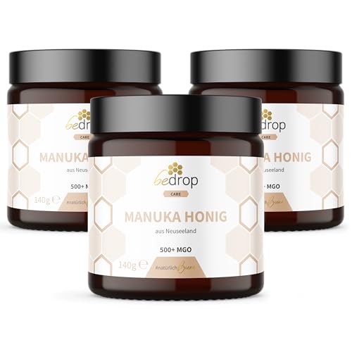 bedrop Manuka Honig mit MGO 400+ 3x 140g zum Sparpreis | 100% echter Premium Manukahonig aus Neuseeland mit zertifiziertem Methylglyoxal Gehalt (Analyse-Zertifikat) von bedrop