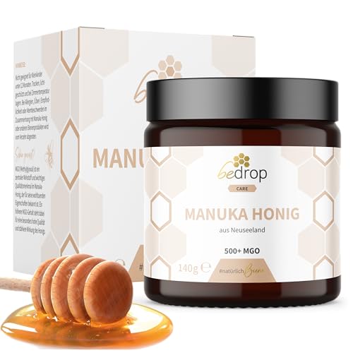 bedrop Manuka Honig mit MGO 500+ 140g XXL Glas - 100% Echter Premium Manukahonig aus Neuseeland mit zertifiziertem Methylglyoxal Gehalt (Analyse-Zertifikat) von bedrop
