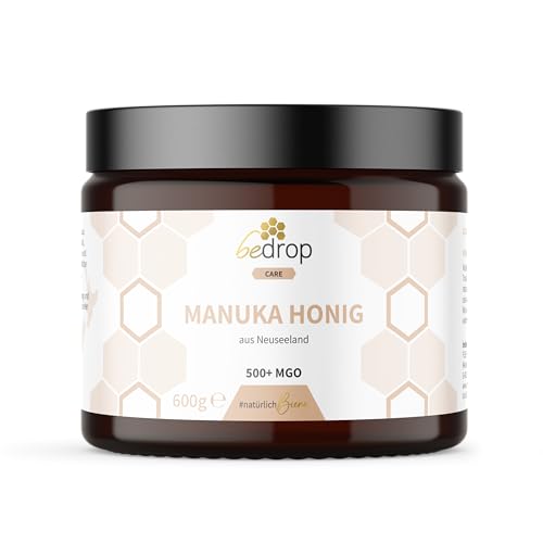 bedrop Manuka Honig mit MGO 500+ 600g XXL Glas - 100% echter Premium Manukahonig aus Neuseeland mit zertifiziertem Methylglyoxal Gehalt (Analyse-Zertifikat) von bedrop