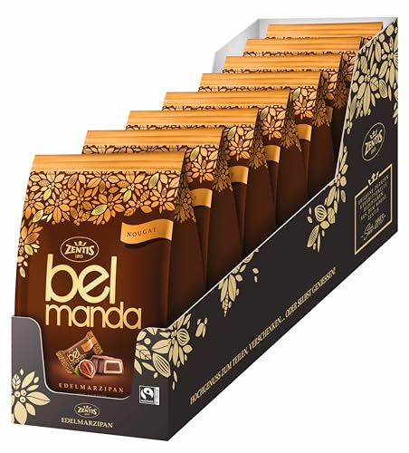 belmanda Mini-Pralines Nougat, Edelmarzipan, Marzipan-Pralinen mit Fairtrade-Kakao, Milchschokolade, perfekt für unterwegs, 8 x 105g Packung von belmanda