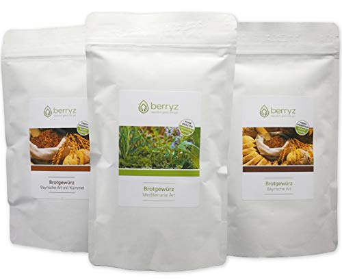 Brotgewürz 3-er Set | Bayrische Art 100g + Bayrische Art mit Kümmel 100g + Mediterrane Art 90g | Vielfalt & Abwechslung | Brot Gewürz Brotgewürz 3-er Set | Bayrische Art 100g + Bayrische Art mit Kümmel 100g + Mediterrane Art 90g | Vielfalt & Abwechslung | Brot Gewürz von berryz