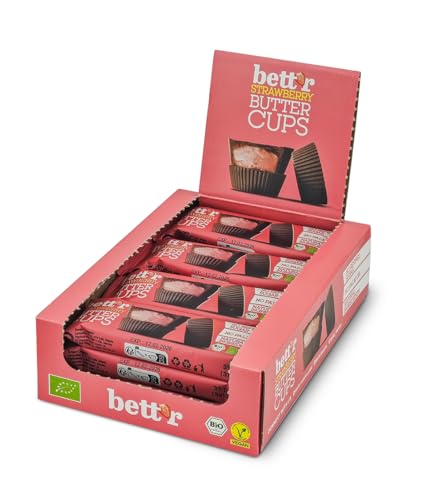 Bett’r Bio Erdbeercreme Butter cups - 100% Vegan, Organic und frei von Palmöl - 12 x 39 g von bett'r GUILT FREE