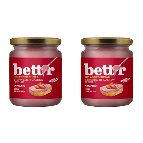 Bett’r Erdbeer Cashew Creme ohne Zuckerzusatz - 100% Bio, Vegan und frei von Palmöl - 250g (Packung mit 2) von bett'r GUILT FREE