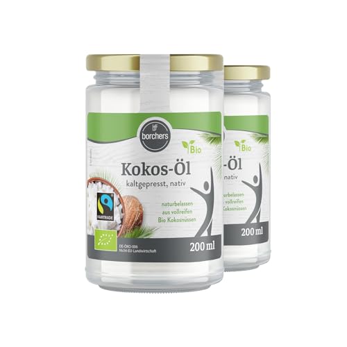 2 x borchers Bio-Fairtrade Kokosöl Nativ | Naturbelassen | Erste Kaltpressung | zum Kochen, Braten & Backen | Vegan | 200ml von borchers