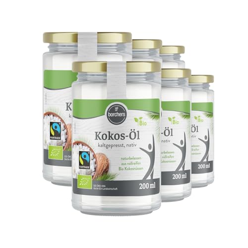 6 x borchers Bio-Fairtrade Kokosöl Nativ | Naturbelassen | Erste Kaltpressung | zum Kochen, Braten & Backen | Vegan | 200ml von borchers