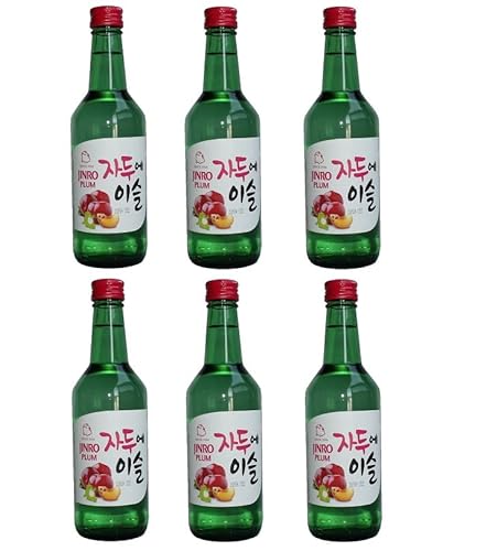 bick.shop® 6x Soju 360ml Korea original 12-13% Vol Alk. Branntwein Reiswein koreanischer Wodka Jinro (Pflaume) von bick.shop