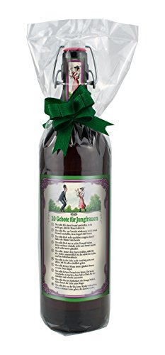 10 Gebote für Jungfrauen - 1 Liter Flasche in Folie und Schleife verpackt als Geschenk von bierundmehr