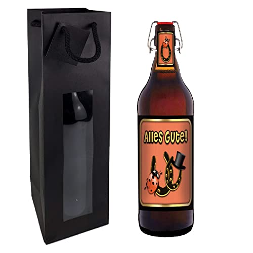 Alles Gute Bier - 1 Liter Pils Bügelflasche (mit Tragetasche in schwarz) von bierundmehr