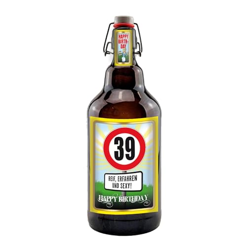 Alles Gute zum Geburtstag 2 Liter XXL-Flasche Bier mit Bügelverschluss (39 Jahre) von bierundmehr