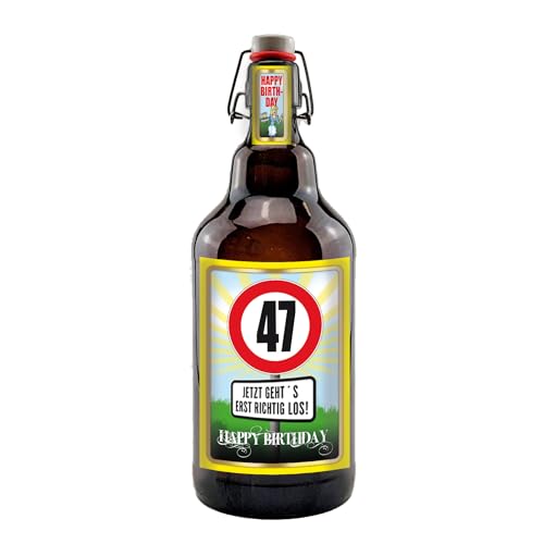 Alles Gute zum Geburtstag 2 Liter XXL-Flasche Bier mit Bügelverschluss (47 Jahre) von bierundmehr