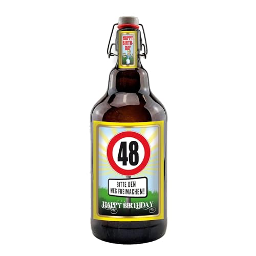 Alles Gute zum Geburtstag 2 Liter XXL-Flasche Bier mit Bügelverschluss (48 Jahre) von bierundmehr