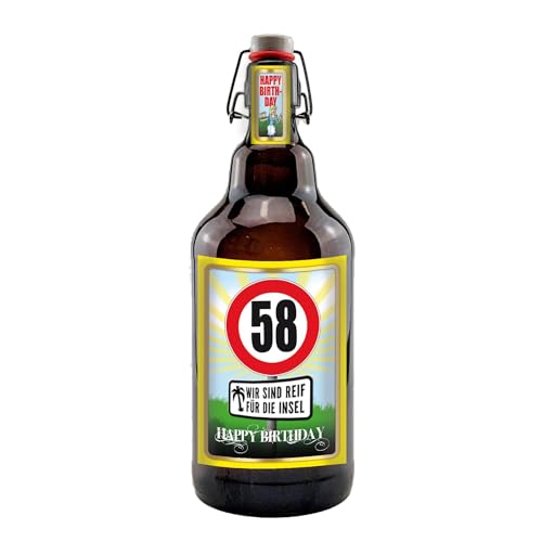 Alles Gute zum Geburtstag 2 Liter XXL-Flasche Bier mit Bügelverschluss (58 Jahre) von bierundmehr