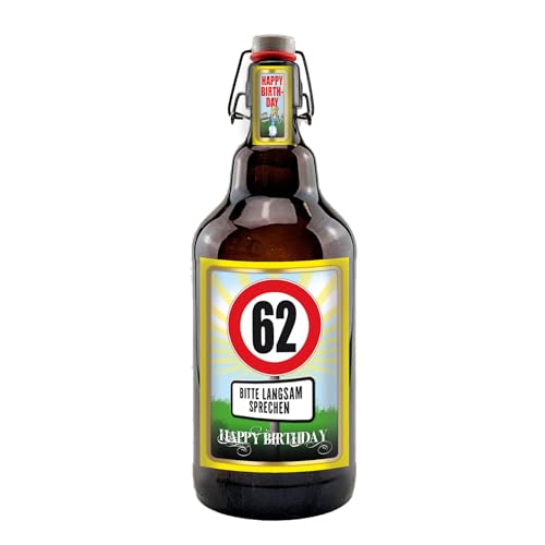 Alles Gute zum Geburtstag 2 Liter XXL-Flasche Bier mit Bügelverschluss (62 Jahre) von bierundmehr