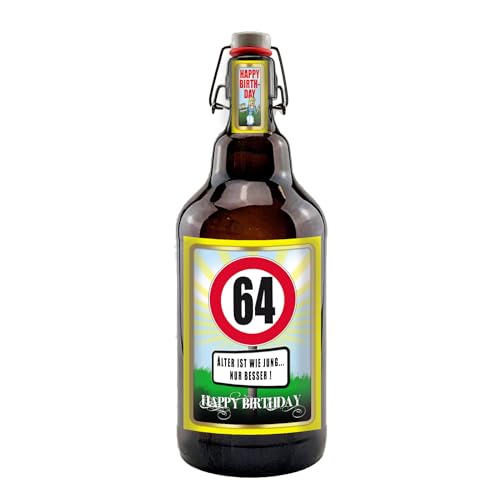Alles Gute zum Geburtstag 2 Liter XXL-Flasche Bier mit Bügelverschluss (64 Jahre) von bierundmehr