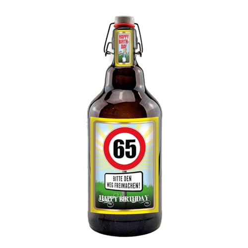 Alles Gute zum Geburtstag 2 Liter XXL-Flasche Bier mit Bügelverschluss (65 Jahre) von bierundmehr