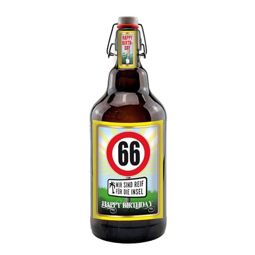 Alles Gute zum Geburtstag 2 Liter XXL-Flasche Bier mit Bügelverschluss (66 Jahre) von bierundmehr