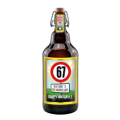 Alles Gute zum Geburtstag 2 Liter XXL-Flasche Bier mit Bügelverschluss (67 Jahre) von bierundmehr