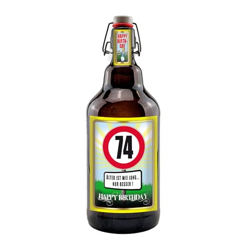 Alles Gute zum Geburtstag 2 Liter XXL-Flasche Bier mit Bügelverschluss (74 Jahre) von bierundmehr