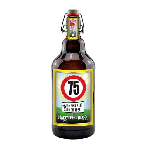 Alles Gute zum Geburtstag 2 Liter XXL-Flasche Bier mit Bügelverschluss (75 Jahre) von bierundmehr