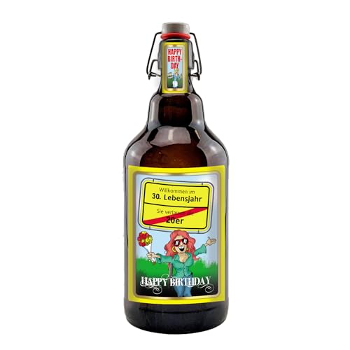Alles Gute zum Geburtstag 2 Liter XXL-Flasche Bier mit Bügelverschluss (Willkommen 30) von bierundmehr