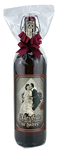 Alles Gute zur Hochzeit - 1 Liter Flasche Bier mit Bügelverschluss in Folie und Schleife verpackt als Geschenk von bierundmehr