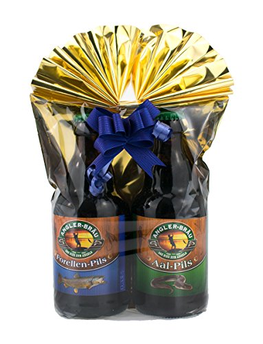 Angler Bier 2er- Geschenkeset 2 in Folie und Schleife verpackt als Geschenk von bierundmehr