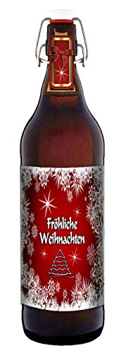 Fröhliche Weihnachten - 1 Liter Flasche mit Bügelverschluss von bierundmehr