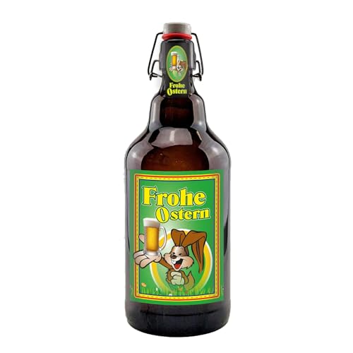 Frohe Ostern 2 Liter XXL-Flasche Bier mit Bügelverschluss (Hase) von bierundmehr