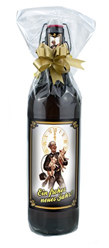 Frohes neues Jahr - 1 Liter Flasche Bier mit Bügelverschluss (mit Geschenkfolie & Schleife) von bierundmehr