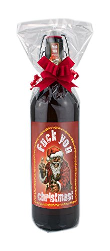 Fuck you Christmas 1 Liter Flasche mit Bügelverschluss (mit Geschenkfolie & Schleife) von bierundmehr