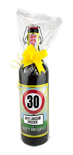 Geburtstag 30 Jahre - Herzlichen Glückwunsch - 1 Liter Flasche in Folie und Schleife von bierundmehr
