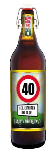 Geburtstag 40 Jahre - Herzlichen Glückwunsch - 1 Liter Flasche mit Bügelverschluss von bierundmehr