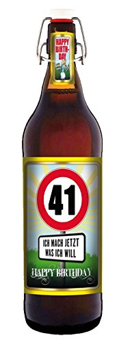 Geburtstag 41 Jahre - Herzlichen Glückwunsch - 1 Liter Flasche mit Bügelverschluss von bierundmehr