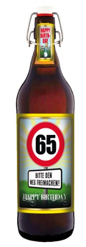 Geburtstag 65 Jahre - Herzlichen Glückwunsch - 1 Liter Flasche mit Bügelverschluss von bierundmehr