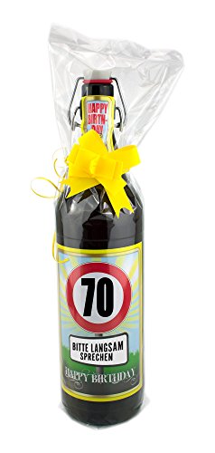 Geburtstag 70 Jahre - Herzlichen Glückwunsch - 1 Liter Flasche Folie und Schleife von bierundmehr