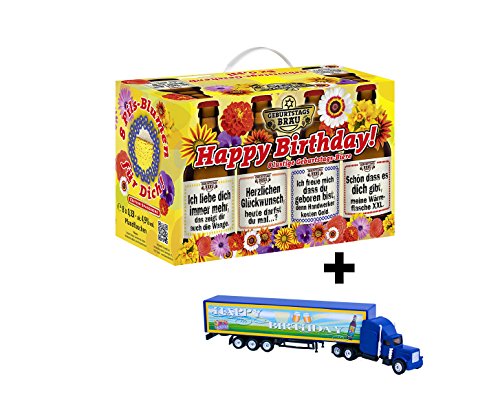 Geburtstags Bier Geschenk im 8er Geschenkkarton Geschenkebiere Happy Birthday mit Geburtstags-Truck von bierundmehr