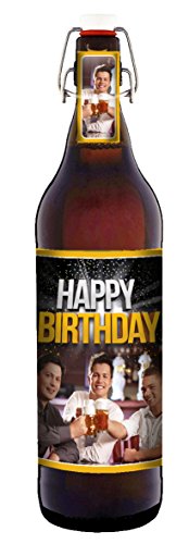 Happy Birthday (Freunde) 1 Liter Bier in Flasche mit Bügelverschluss (ohne Geschenkverpackung) von bierundmehr