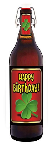 Happy Birthday (Kleeblatt) - 1 Liter Flasche Bier mit Bügelverschluss (keine Geschenkverpackung) von bierundmehr