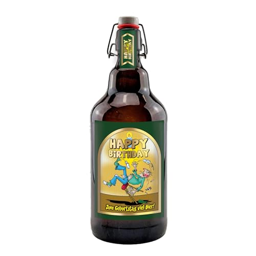 Happy Birthday Alles Gute zum Geburtstag 2 Liter XXL-Flasche Bier mit Bügelverschluss (Happy Birthday) von bierundmehr