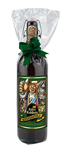 Männerstolz - 1 Liter - Flasche Bier mit Bügelverschluss in Folie und Schleife verpackt als Geschenk von bierundmehr