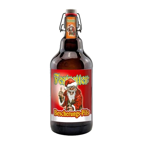 Weihnachts X-Maas Geschenkflasche 2 Liter Pils XXL Bügelfasche Bier Bierundmehr (Bescherungs-Pils) von bierundmehr