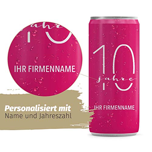 24 Sektdosen Firrmenfeier personalisiert mit Namen der Firma - 24 x 200ml - Inkl. Einwegpfand - Gastgeschenk Geschenk Gäste zur Firmenfeier – pink weiß von bigdaygraphix