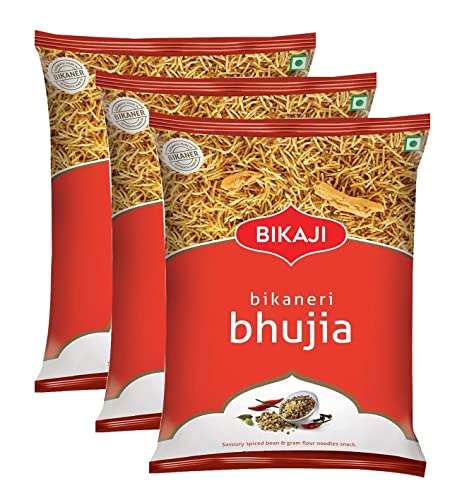 Bikaji Bhujia Snack 200 g – Aslee Bikaneri Namkeen Anytime Snack-Beutel, traditionell, indisch, salzig, knusprig, 3 Stück von BIKAJI