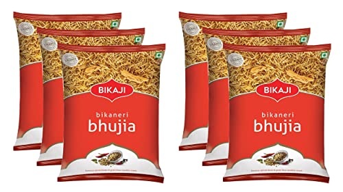 Bikaji Bhujia Snack 200 g – Aslee Bikaneri Namkeen Anytime Snack-Beutel, traditionell, indisch, salzig, knusprig, 6 Stück von BIKAJI
