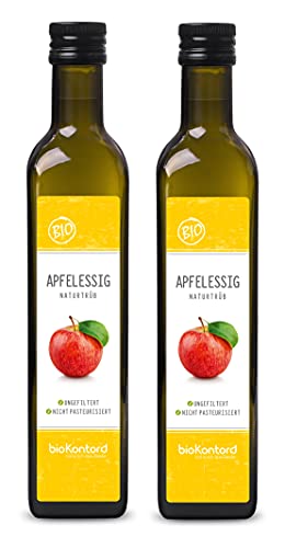 Apfelessig naturtrüb BIO 1000ml (2x 500ml) I rein, unverarbeitet, unpasteurisiert I Apfelessig ungefiltert mit Essigmutter von bioKontor von bioKontor