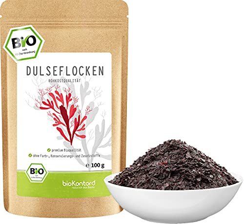 BIO Dulse Flocken 100g aus dem Atlantik | Dulse Algen aus Wildsammlung | 100% naturrein - Rohkost | vegan | palmaria palmata für Detox-Smoothie | Dulse von bioKontor von bioKontor