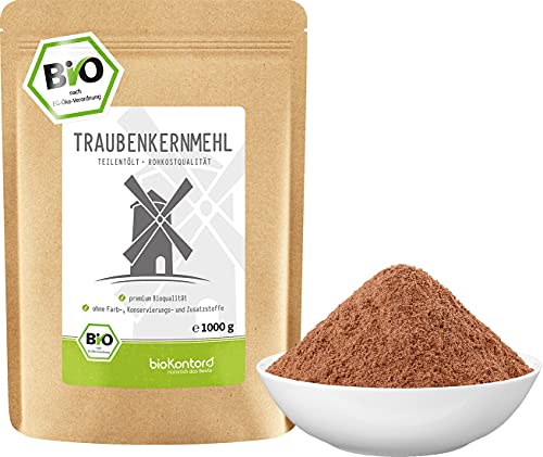 Traubenkernmehl BIO 1kg (1000 g) | teilentölt | 100% natürlich - ohne Zusatzstoffe I Rohkostqualität von bioKontor von bioKontor