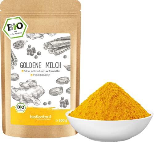 Goldene Milch Pulver BIO 500 g I 100 % natürlich | traditionell mit premium Zutaten ohne Zuckerzusatz I bio Kurkuma Latte I kontrolliert biologischer Anbau I bioKontor von bioKontor