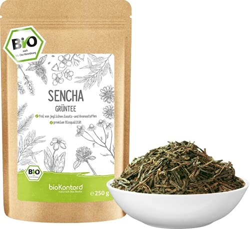 Grüner Sencha Tee BIO 250 g I lose und geschnitten I aromatischer bio Sencha Grüntee I 100% natürlich I bioKontor von bioKontor