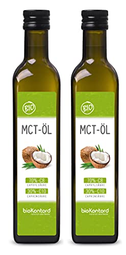 MCT Öl BIO 1000ml aus 100% bio Kokosöl (2x 500ml) l premium Qualität l 70% Caprylsäure C8 l 30% Caprinsäure C10 l mechanisch hergestellt von bioKontor